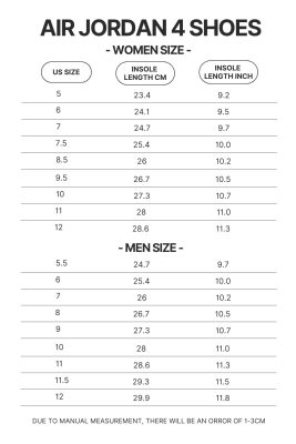 Air Jordan 4 Shoes Size Chart 1 - Dragon Ball Z Shoes