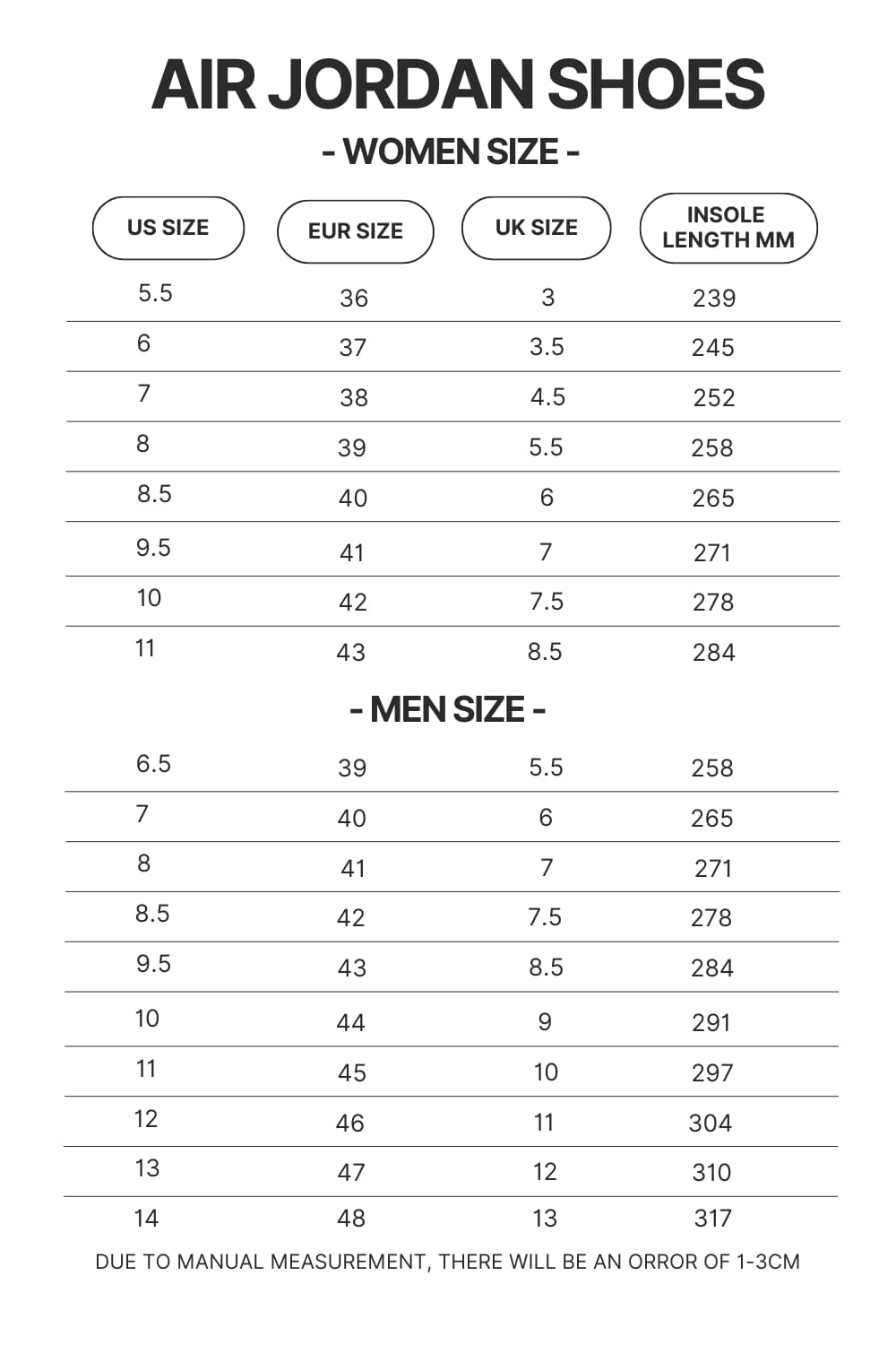 Air Jordan Shoes Size Chart - Dragon Ball Z Shoes